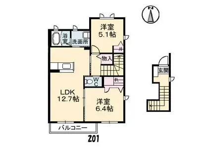 ソレアード操山 D棟(2LDK/2階)の間取り写真