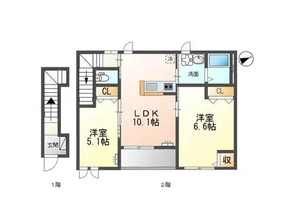 BRILLANT(2LDK/2階)の間取り写真