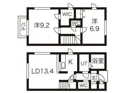 ウィングスII(2LDK/1階)の間取り写真