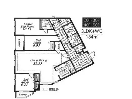 ビバリーホームズ広尾(3LDK/4階)の間取り写真