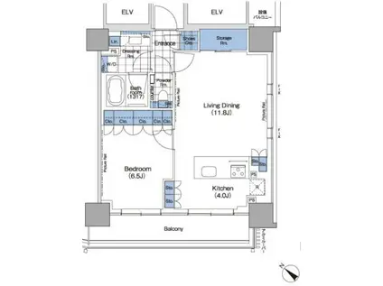 パークハビオ赤坂タワー(1LDK/19階)の間取り写真