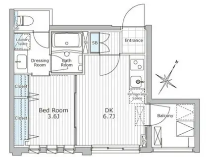 グランクリュ若松町(1DK/4階)の間取り写真