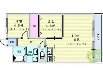 南桜塚コーポ(2LDK/5階)の間取り写真