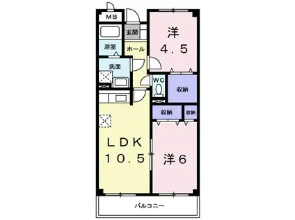ファシナシオン毛見II(2LDK/4階)の間取り写真