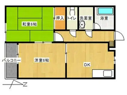 グリーンヒルズ朝暉6番館(2DK/1階)の間取り写真