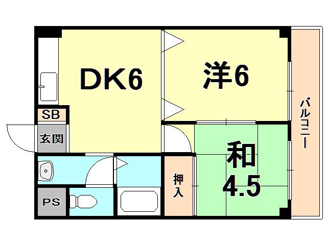 本町アパートメント(2DK/3階)の間取り写真