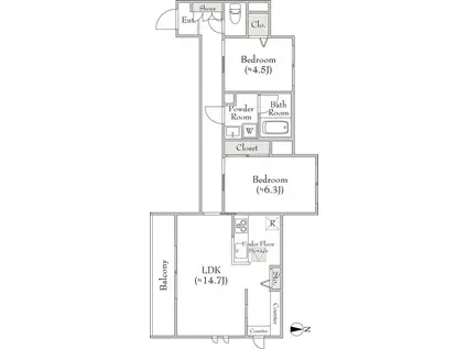 ベレオ三軒茶屋(2LDK/1階)の間取り写真