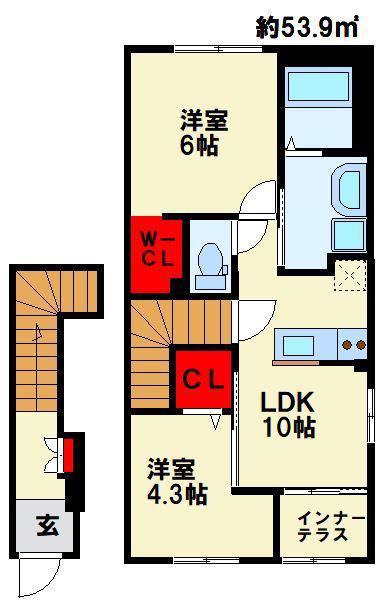 アジャート(2LDK/2階)の間取り写真