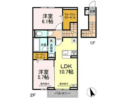 ラルブルボヌ―ル(2LDK/2階)の間取り写真