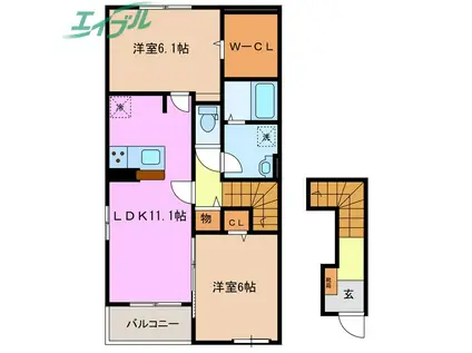 ソレイユ A(2LDK/2階)の間取り写真