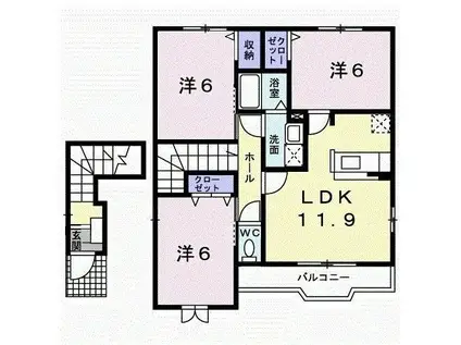マグノーリア横田II(3LDK/2階)の間取り写真