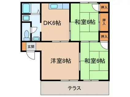 ファミール喜楽B棟(3DK/1階)の間取り写真
