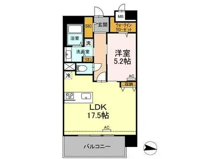 PARK AVENUE イースト(1LDK/13階)の間取り写真