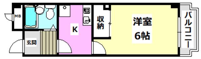 ブライトンヒルズ箕面(1K/2階)の間取り写真