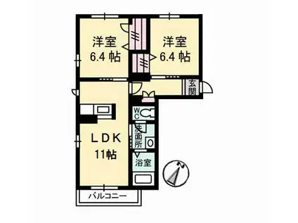 シャーメゾングランデ(2LDK/2階)の間取り写真