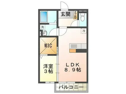 グランドソレーユB(1LDK/2階)の間取り写真