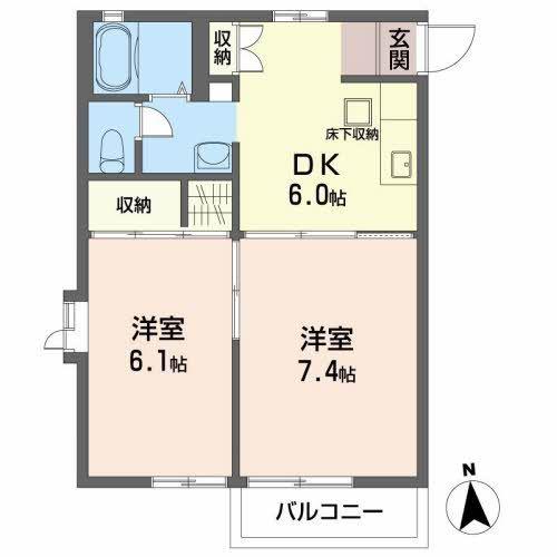 モンテヴェール本町(2DK/1階)の間取り写真