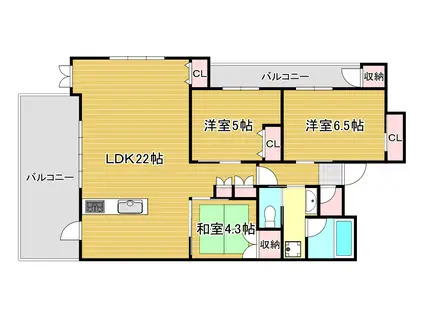 アーティックス清水グランブリッサ(3LDK/4階)の間取り写真