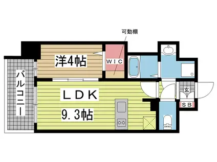 エスライズ神戸三宮山手通1番館(1LDK/15階)の間取り写真