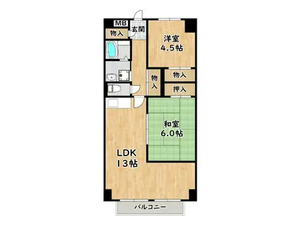 ハイム北野(2LDK/10階)の間取り写真