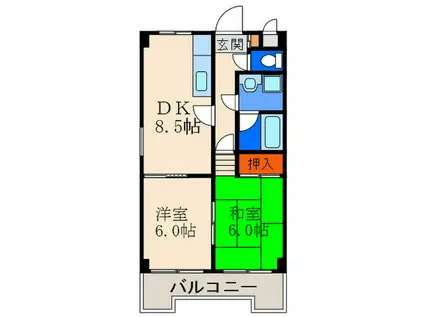 ハイツ雅(2DK/3階)の間取り写真