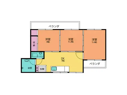 ハイツ金城(3DK/2階)の間取り写真