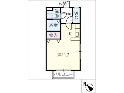 トスカーナ I(ワンルーム/2階)の間取り写真