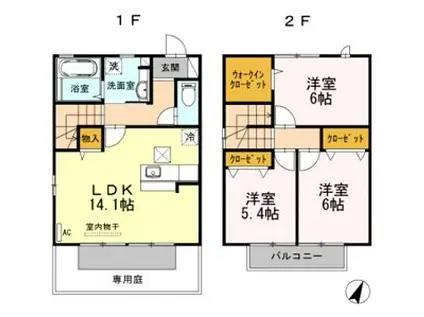 セジュール(3LDK/1階)の間取り写真