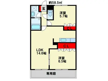 GRAND HILLS(2LDK/1階)の間取り写真