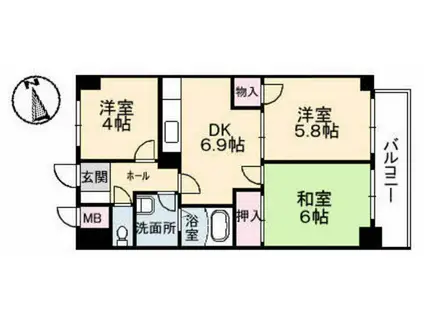 リバティーマンション(3DK/6階)の間取り写真