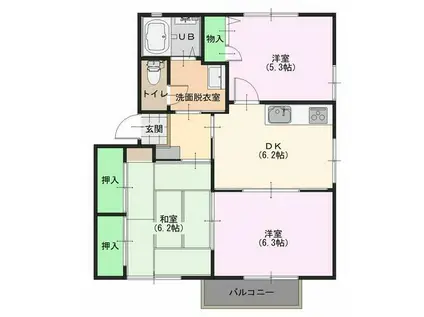 ヴェールパレ(3DK/2階)の間取り写真