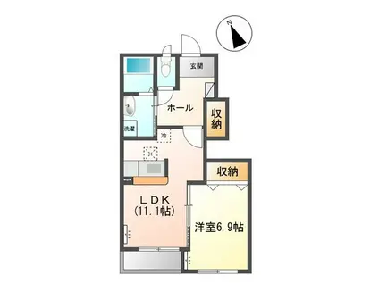 ＪＲ常磐線 原ノ町駅 徒歩3分 2階建 築11年(1LDK/1階)の間取り写真