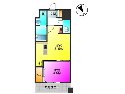 CAISSE大橋ケイス オオハシ(1LDK/7階)の間取り写真