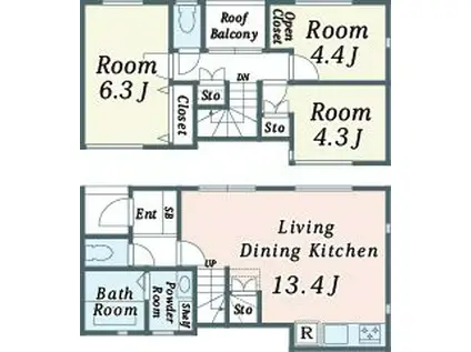 REAR FORTRESS 北浦和B(3LDK/1階)の間取り写真