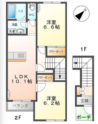 メゾンマーメイド(2LDK/2階)の間取り写真