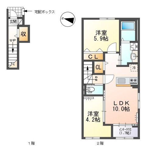 西宮市山口町 アパート工事(2LDK/2階)の間取り写真