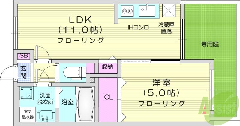 八乙女中央壱番館(1LDK/1階)の間取り写真