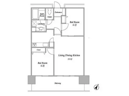 プラザタワー勝どき(2LDK/16階)の間取り写真