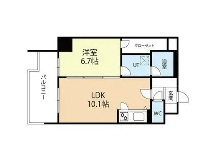 ラクレイス西新(1LDK/12階)の間取り写真