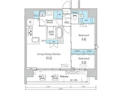 デュオフラッツ今池フレナ(2LDK/11階)の間取り写真
