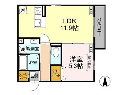 D-ROOM蒲町東(1LDK/3階)の間取り写真