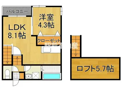 エルシャトー小郡(1LDK/1階)の間取り写真