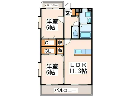 レオグランド山ノ神(2LDK/2階)の間取り写真