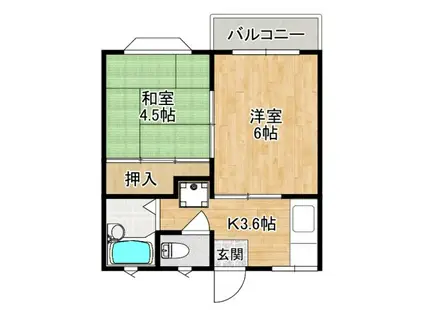 ハイツピースフル C棟(2K/2階)の間取り写真