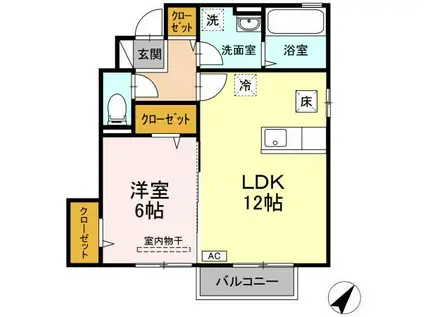 フレブラースIIA棟(1LDK/1階)の間取り写真