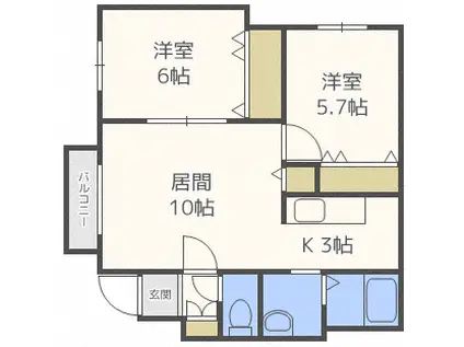 アンジェラスL・A(2LDK/2階)の間取り写真