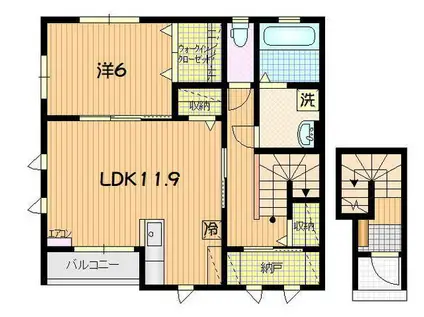 ヴェルジェ畑中A棟(1SLDK/2階)の間取り写真