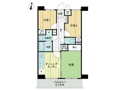 ライオンズマンション所沢東(3DK/2階)の間取り写真