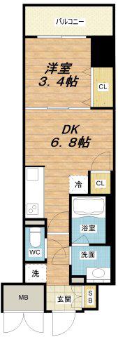 DIMORA靭公園(1DK/8階)の間取り写真
