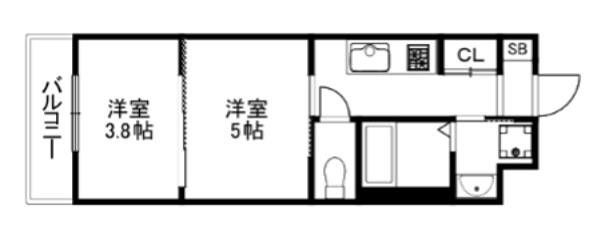 レシオス京都西院(2K/1階)の間取り写真